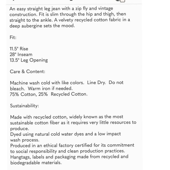 NWT Etica Finn Organic Slim Straight Ankle Jeans Size 26 - Picture 9 of 9